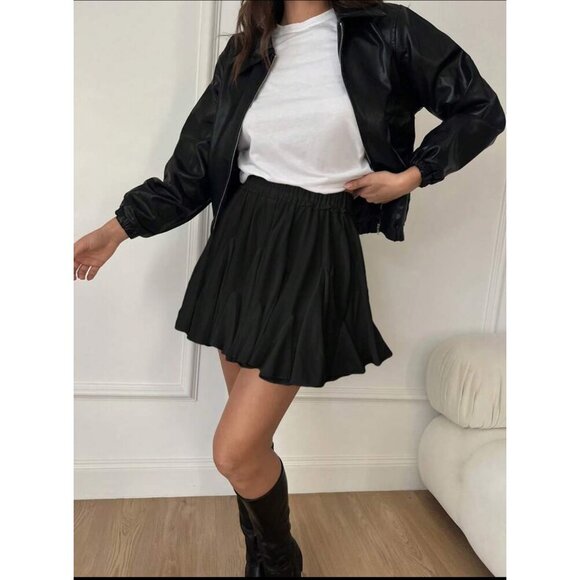 Pleated panel mini skirt elastic waist white - Picture 4 of 5